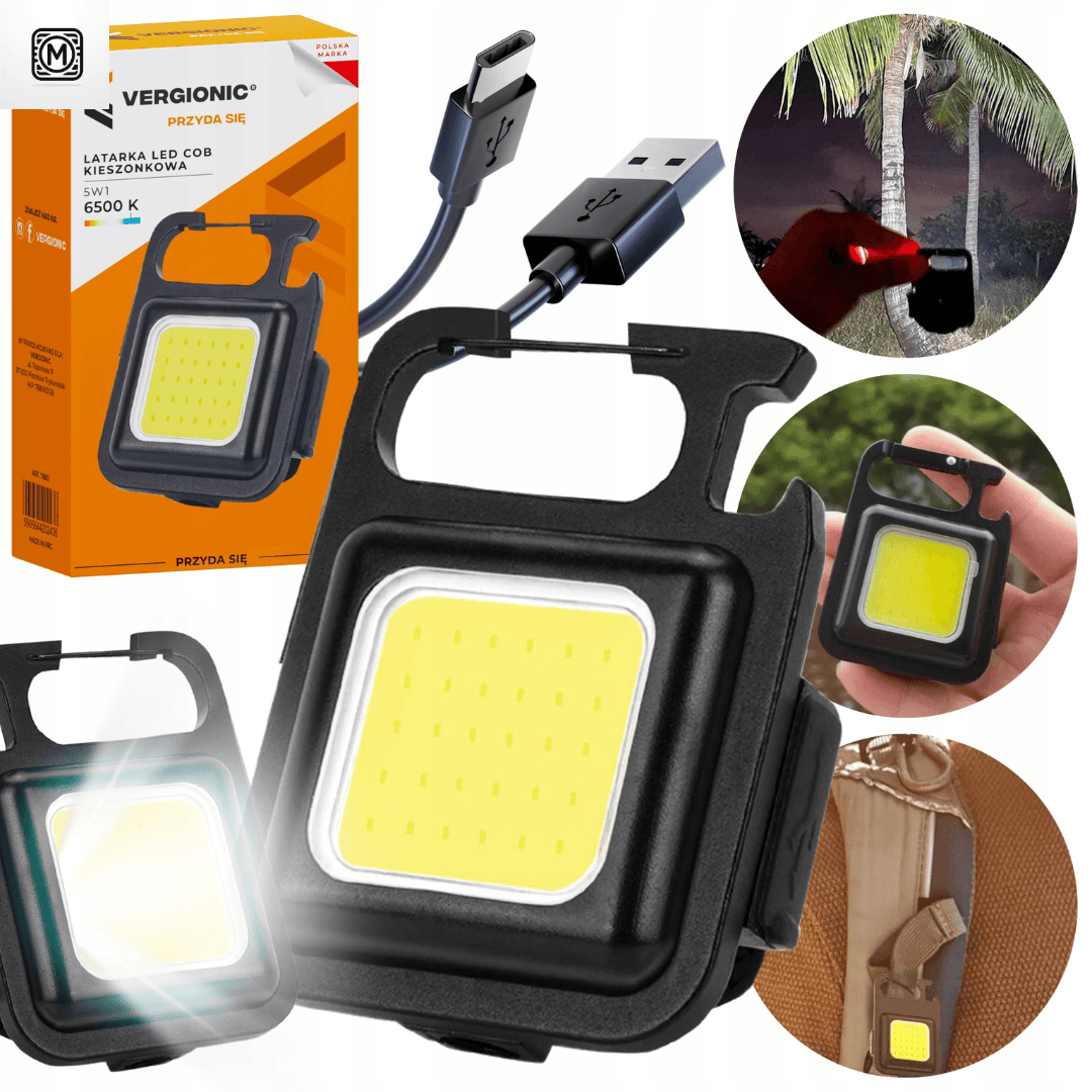 Mini Latarka LED - Brelok z otwieraczem, Funkcja Podpierania